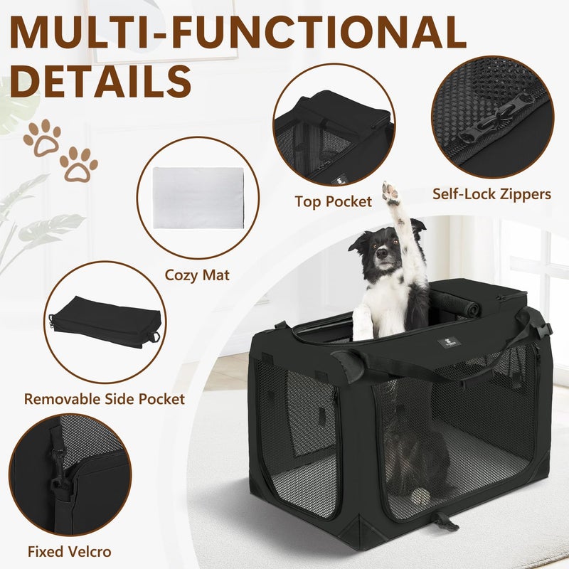 X-ZONE PET Dog Crate 3-Door Kennel, Collapsible Portable Soft Sided Pet Carriers for Indoor & Outdoor, Multiple (24-Inch, Carbon Black) - Image 2